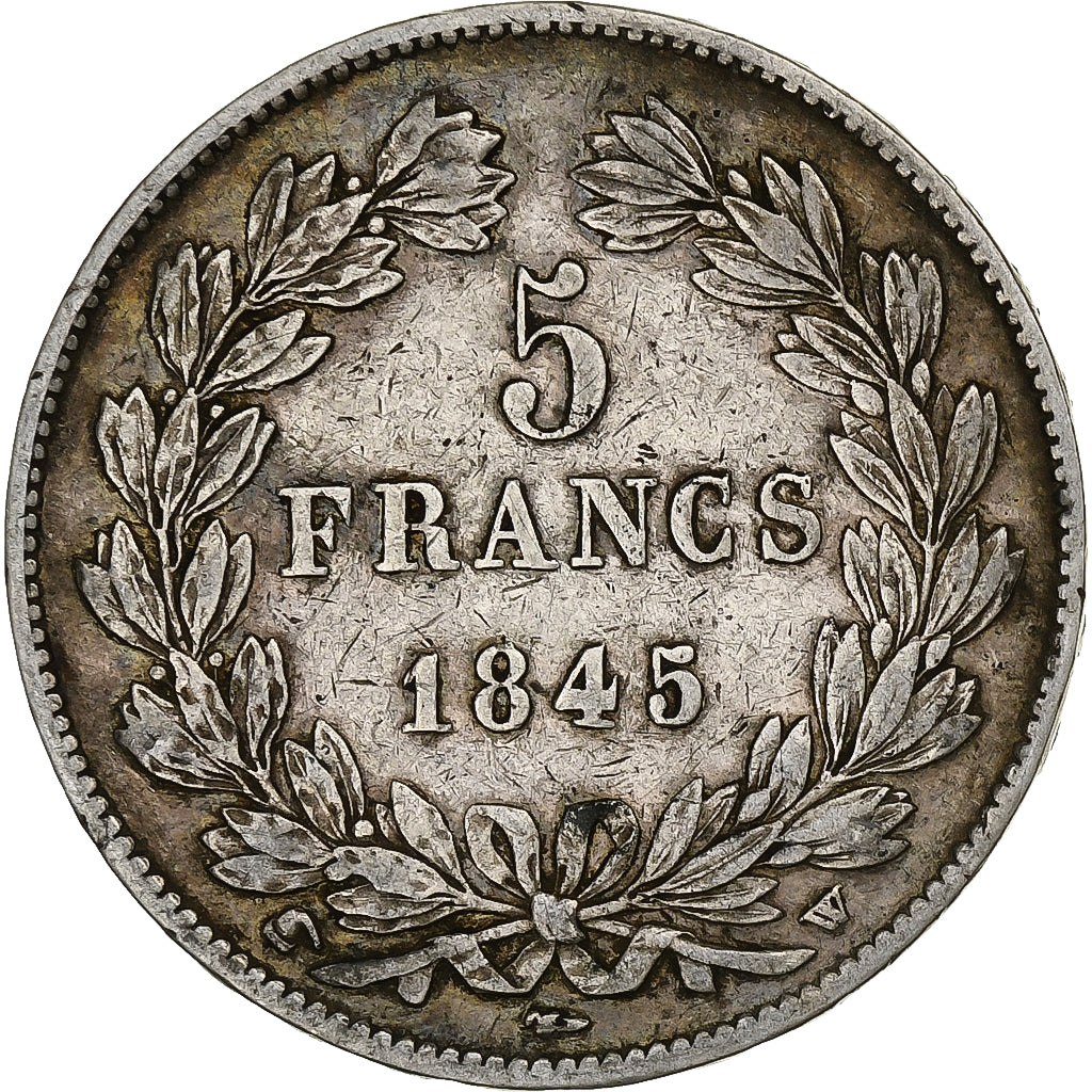 Moneda, Francia, Louis-Philippe, 5 Francs, 1845, Lille, BC+, Plata, KM:749.13
