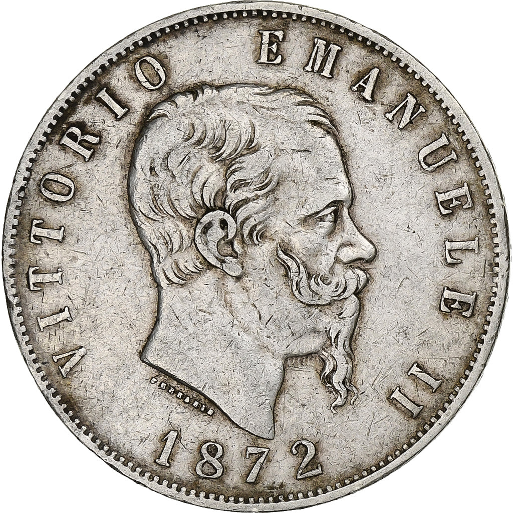Moeda, Itália, Vittorio Emanuele II, 5 Lire, 1872, Milan, EF(40-45), Prata