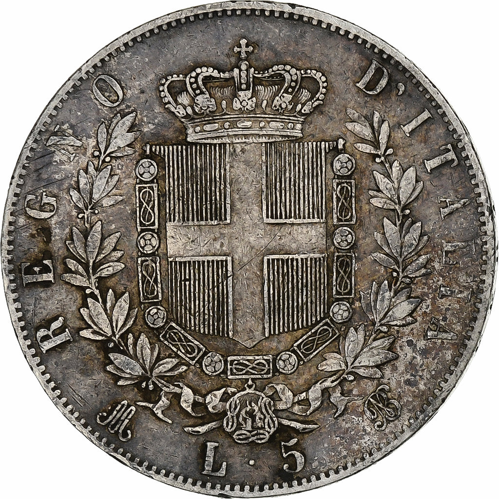 Moeda, Itália, Vittorio Emanuele II, 5 Lire, 1872, Milan, EF(40-45), Prata