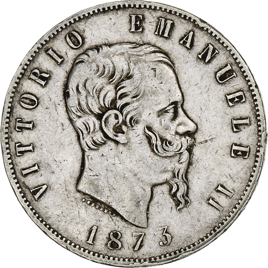 Münze, Italien, Vittorio Emanuele II, 5 Lire, 1873, Milan, S+, Silber, KM:8.3
