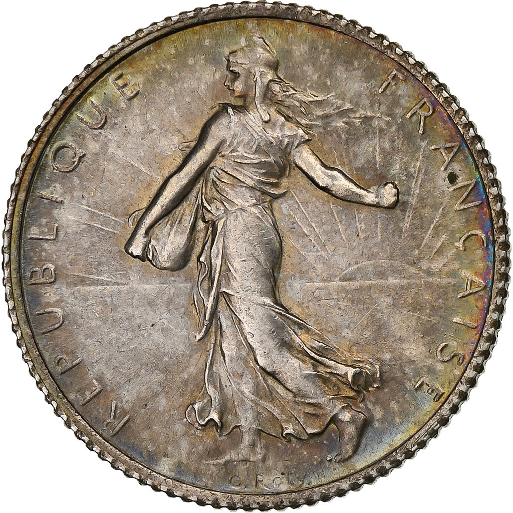 Moeda, França, Semeuse, Franc, 1920, Paris, AU(55-58), Prata, KM:844.1