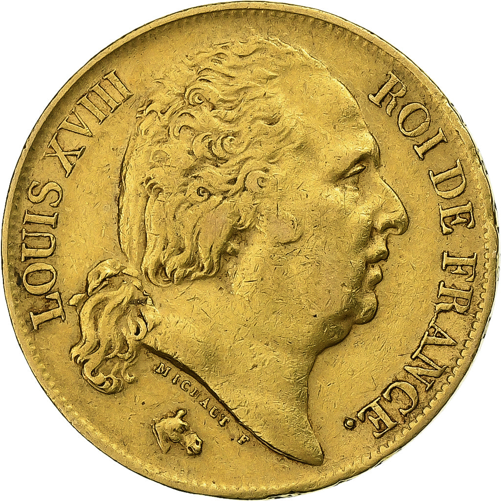 Francia, Louis XVIII, 20 Francs, 1817, Paris, Oro, BC+, Gadoury:1028, KM:712.1
