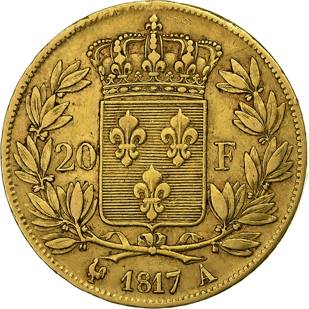 Francia, Louis XVIII, 20 Francs, 1817, Paris, Oro, BC+, Gadoury:1028, KM:712.1