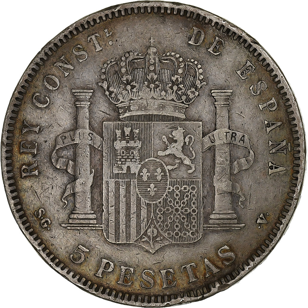 Coin, Spain, Alfonso XIII, 5 Pesetas, 1898, Valencia, VF(30-35), Silver, KM:707