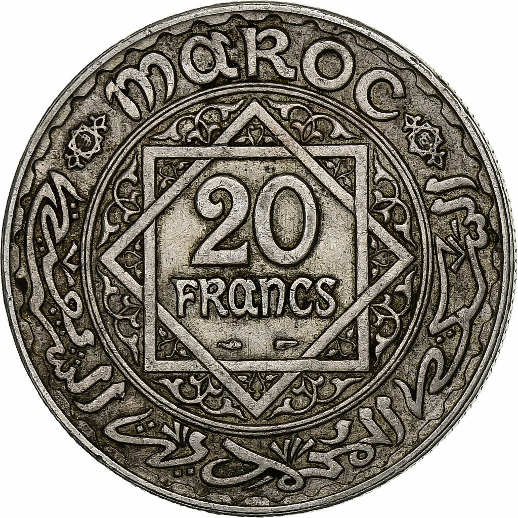 Morocco, Mohammed V, 20 Francs, 1347, Paris, Silver, EF(40-45), KM:39