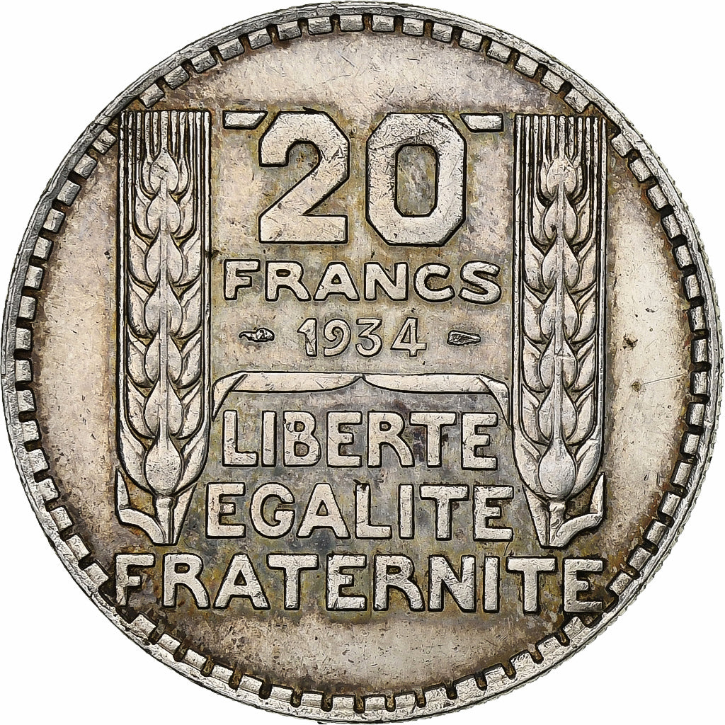 Frankrijk, 20 Francs, Turin, 1934, Paris, Zilver, ZF, Gadoury:852, KM:879
