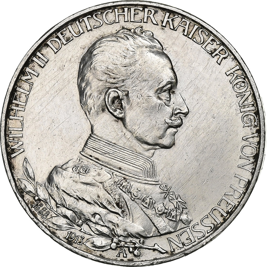 German States, PRUSSIA, Wilhelm II, 3 Mark, 1913, Berlin, Silver, AU(50-53)
