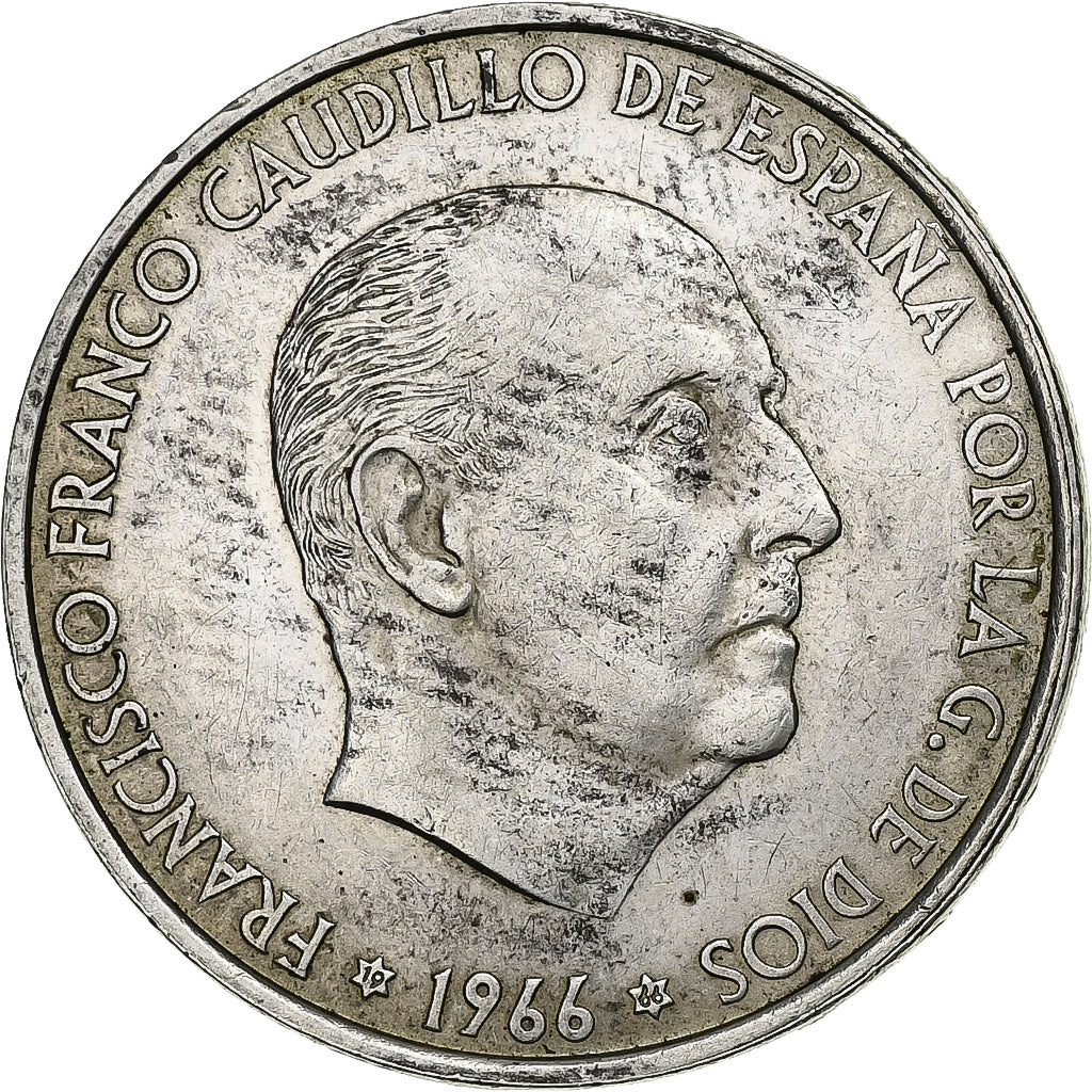 Spain, Caudillo and regent, 100 Pesetas, 1966, AU(50-53), Silver, KM:797