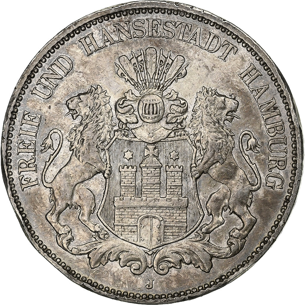 German States, HAMBURG, 5 Mark, 1913, Hamburg, Silver, EF(40-45), KM:610