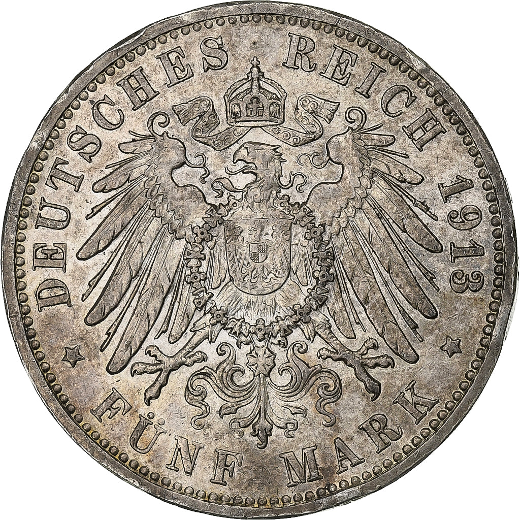 German States, HAMBURG, 5 Mark, 1913, Hamburg, Silver, EF(40-45), KM:610