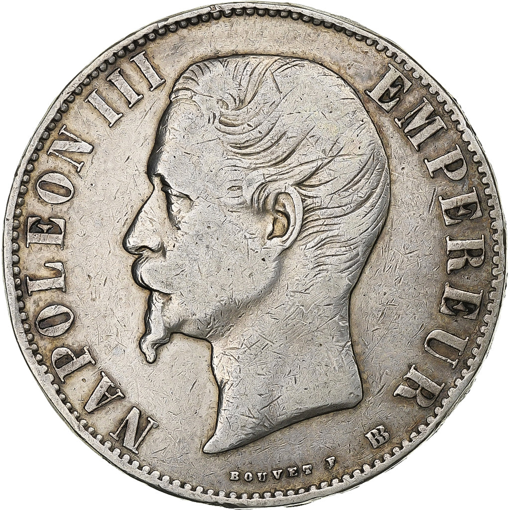 Moeda, França, Napoleon III, Napoléon III, 5 Francs, 1856, Strasbourg