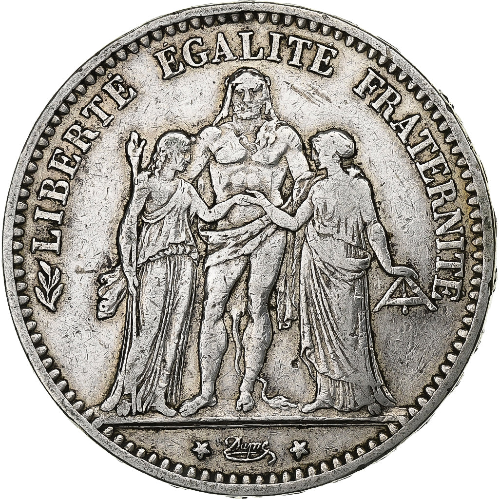 Moneta, Francia, Hercule, 5 Francs, 1874, Bordeaux, MB+, Argento, KM:820.2