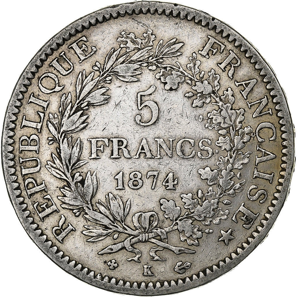 Moneta, Francia, Hercule, 5 Francs, 1874, Bordeaux, MB+, Argento, KM:820.2