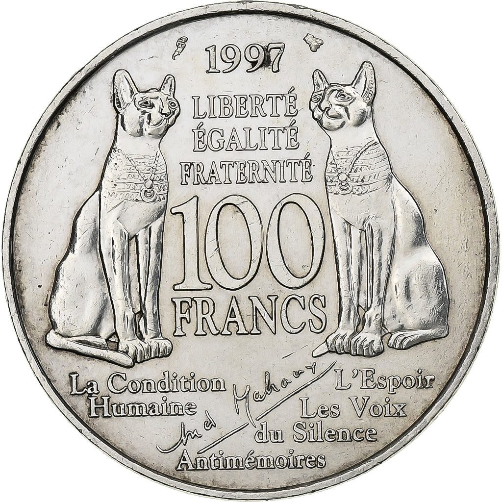 France, 100 Francs, André Malraux, 1997, Silver, AU(50-53), KM:1188