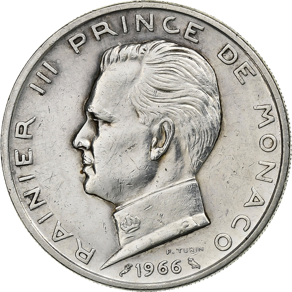Monaco, Rainier III, 5 Francs, 1966, Zilver, ZF, Gadoury:152, KM:141