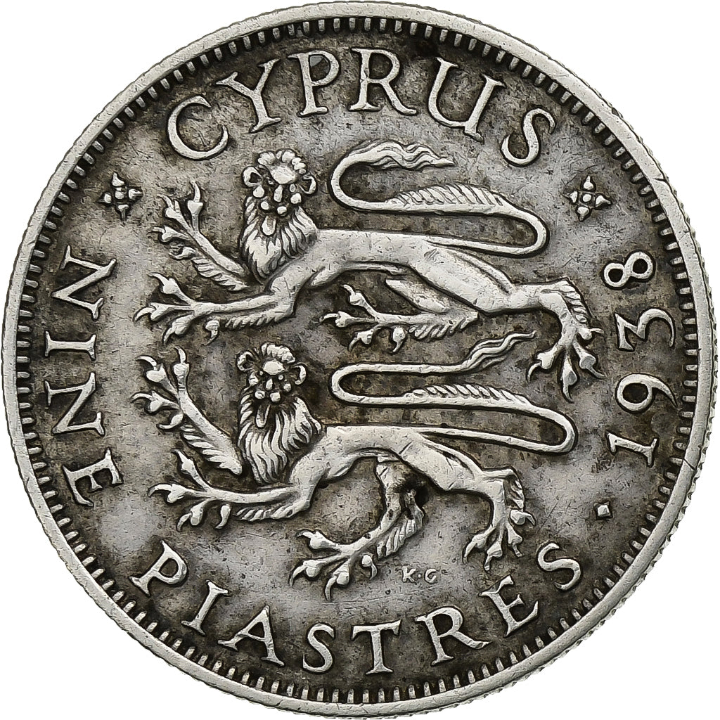 Moneta, Cipro, George VI, 9 Piastres, 1938, BB+, Argento, KM:25