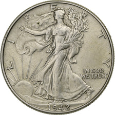 Stati Uniti, Half Dollar, Walking Liberty, 1942, Philadelphia, Argento, MB+