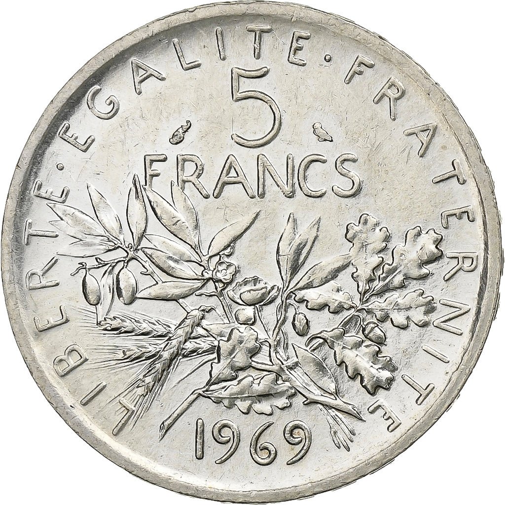 France, Semeuse, 5 Francs, 1969, Paris, MS(60-62), Silver, KM:926, Gadoury:770
