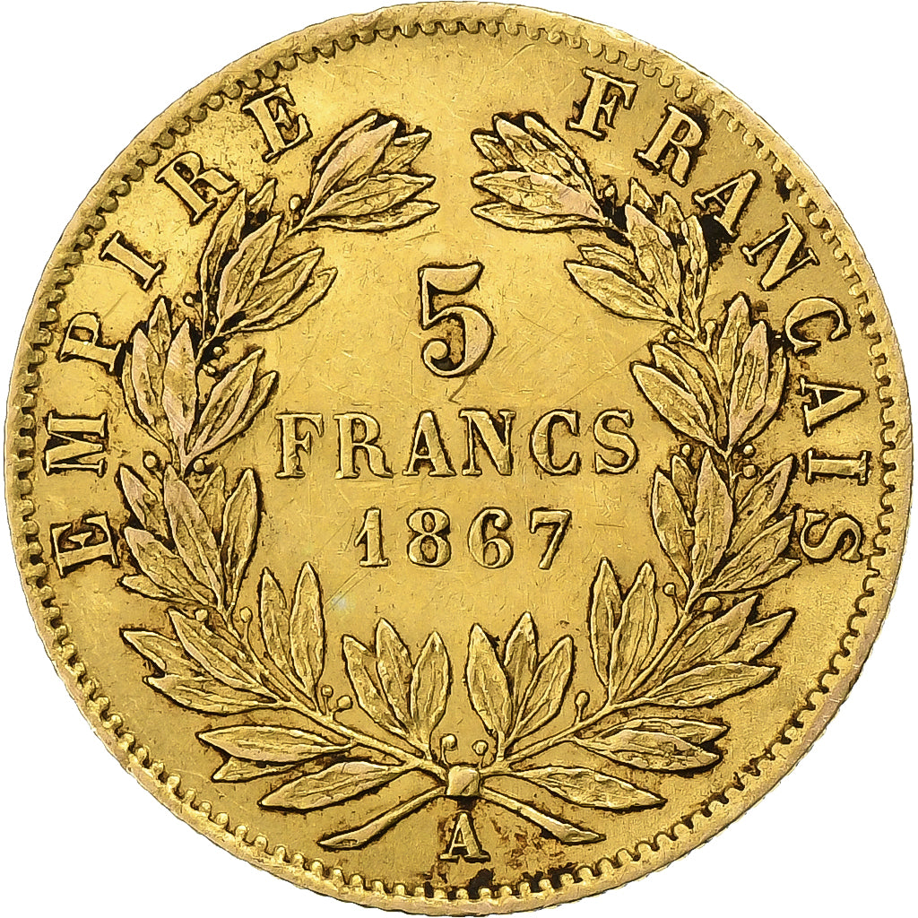 France, Napoléon III, 5 Francs, 1867, Paris, Or, TTB+, Gadoury:1002, Le