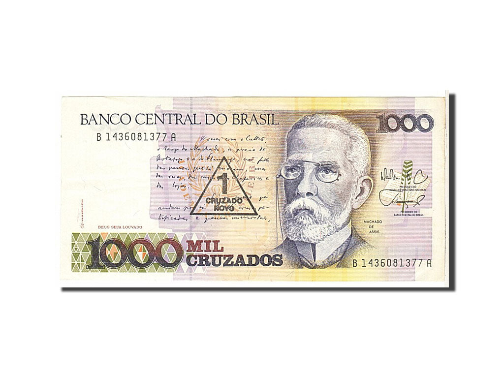 Banknote, Brazil, 1 Cruzado Novo on 1000 Cruzados, 1989, KM:216b, AU(50-53)