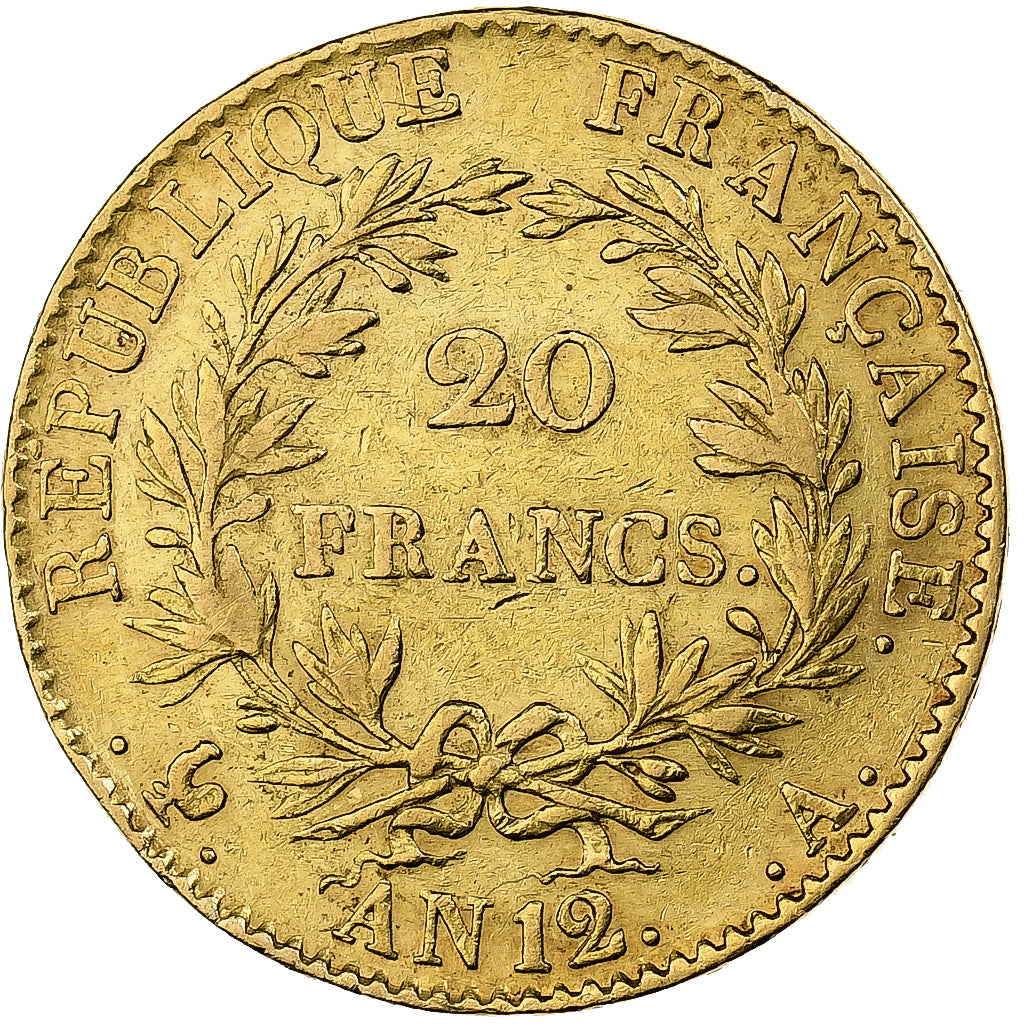 France, Napoleon I, 20 Francs, An 12, Paris, Gold, AU(50-53), Gadoury:1020, Le