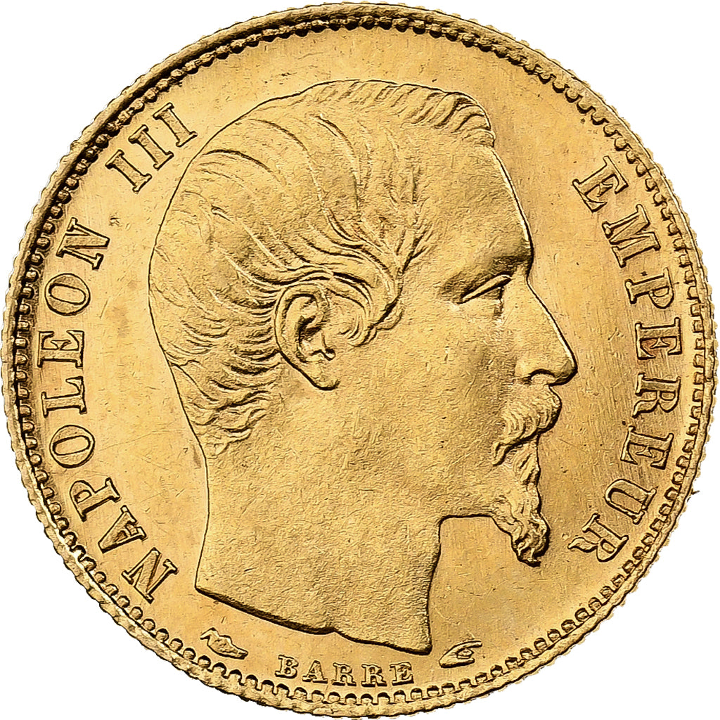 Francja, Napoleon III, 5 Francs, 1854, Paris, tranche cannelée, Złoto