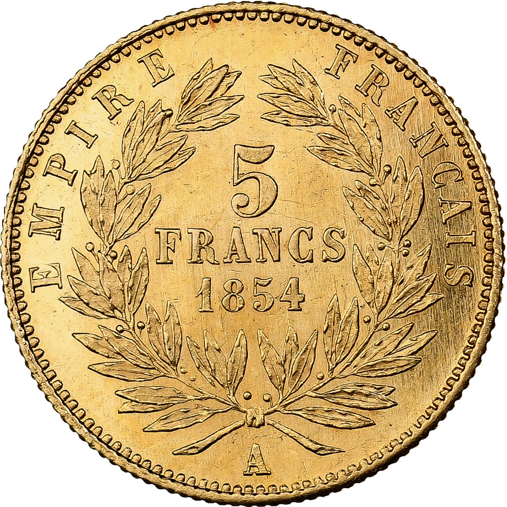 Francja, Napoleon III, 5 Francs, 1854, Paris, tranche cannelée, Złoto