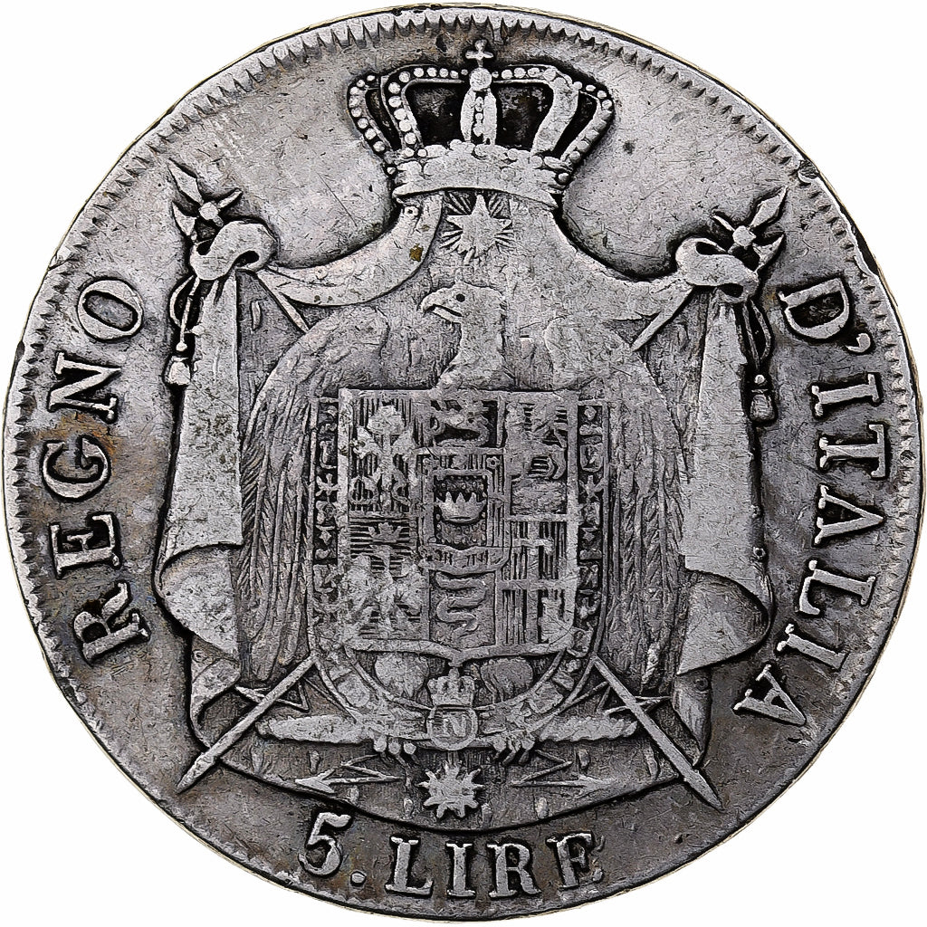 Italien Staaten, KINGDOM OF NAPOLEON, Napoleon I, 5 Lire, 1808, Milan, VF(20-...
