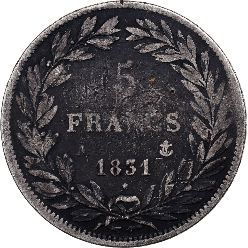Moneta, Francia, Louis-Philippe, 5 Francs, 1831, Paris, MB+, Argento, KM:735.1