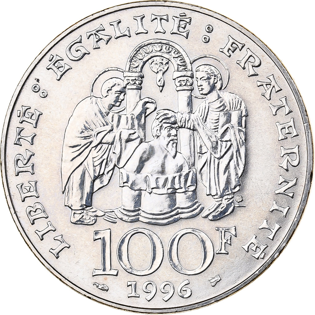Moeda, França, Clovis, 100 Francs, 1996, Paris, AU(55-58), Prata, KM:1180