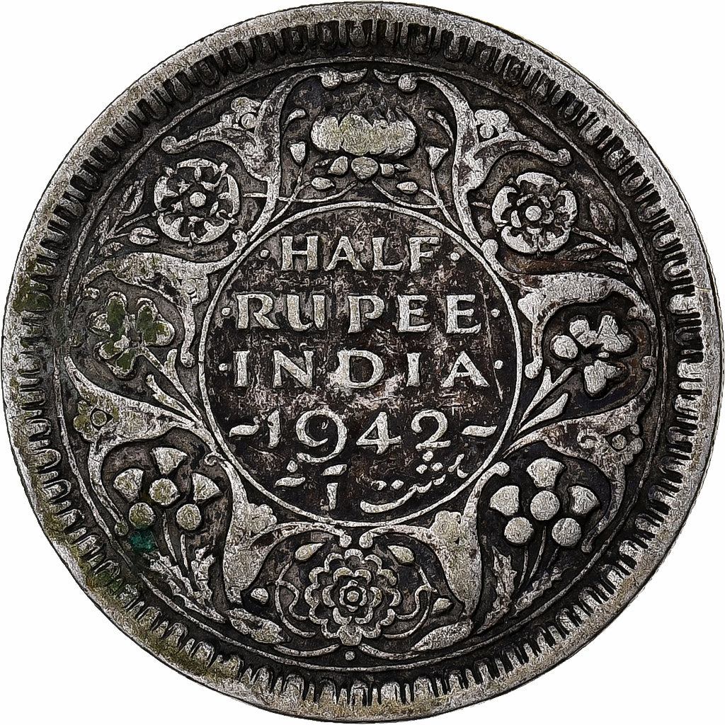 India-Británica, George VI, 1/2 Rupee, 1942, Plata, BC+, KM:552