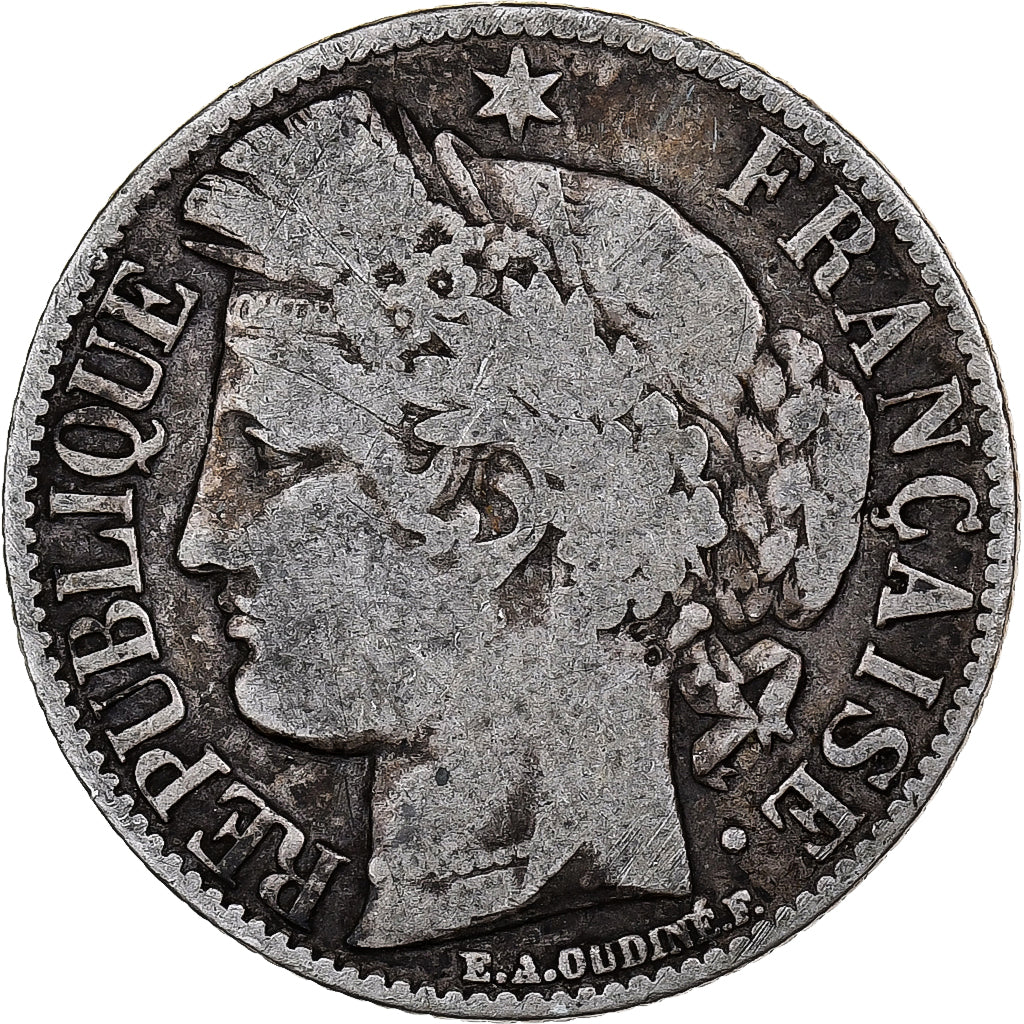 Francja, Franc, Cérès, 1872, Bordeaux, Srebro, VF(30-35), Gadoury:465a