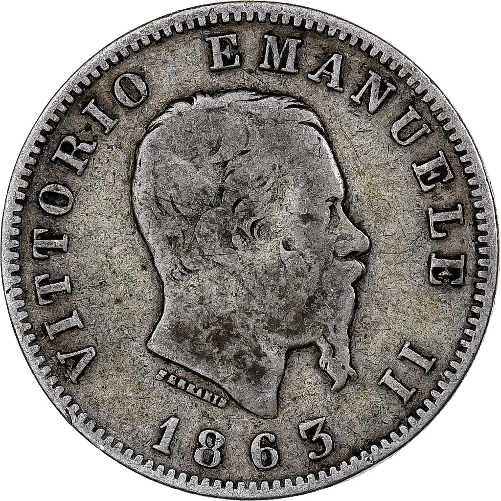 Coin, Italy, Vittorio Emanuele II, Lira, 1863, Milan, VF(20-25), Silver, KM:15.1