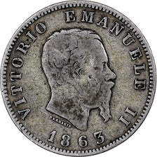 Coin, Italy, Vittorio Emanuele II, Lira, 1863, Milan, VF(20-25), Silver, KM:15.1