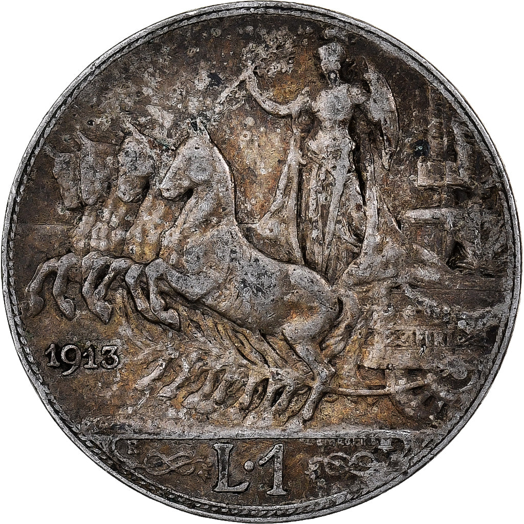 ITALY, Lira, 1913, Rome, KM #45, AU(50-53), Silver, 4.97