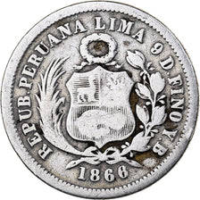 Coin, Peru, SOUTH PERU, 1/5 Sol, 1866, Lima, VF(30-35), Silver, KM:191