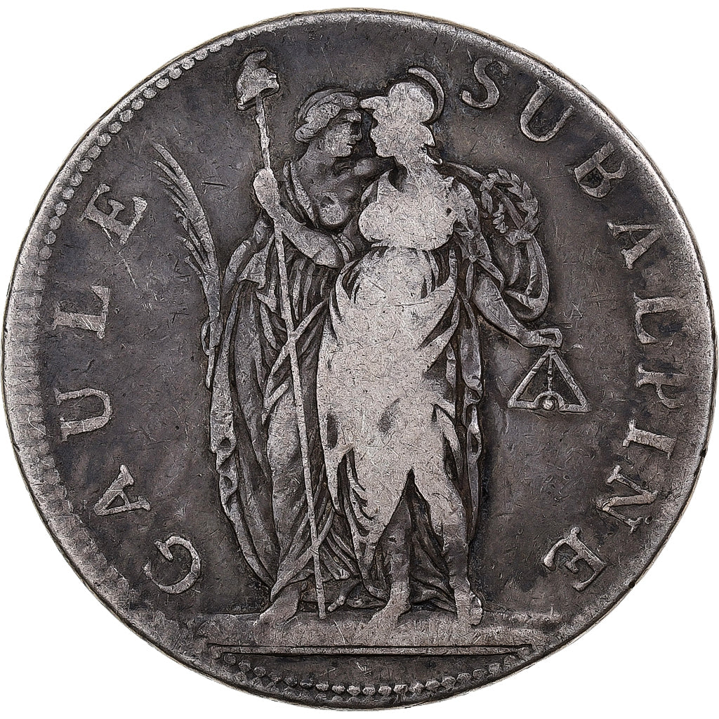 Moneta, STATI ITALIANI, PIEDMONT REPUBLIC, 5 Francs, AN 9, MB+, Argento, KM:4