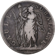 Moneta, DEPARTAMENTY WŁOSKIE, PIEDMONT REPUBLIC, 5 Francs, AN 9, VF(30-35)