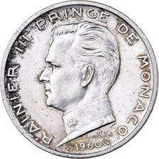 Monaco, Rainier III, 5 Francs, 1960, Paris, Srebro, AU(50-53), Gadoury:MC152.5