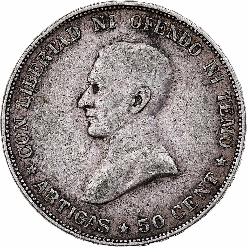 Coin, Uruguay, 50 Centesimos, 1917, EF(40-45), Silver, KM:22