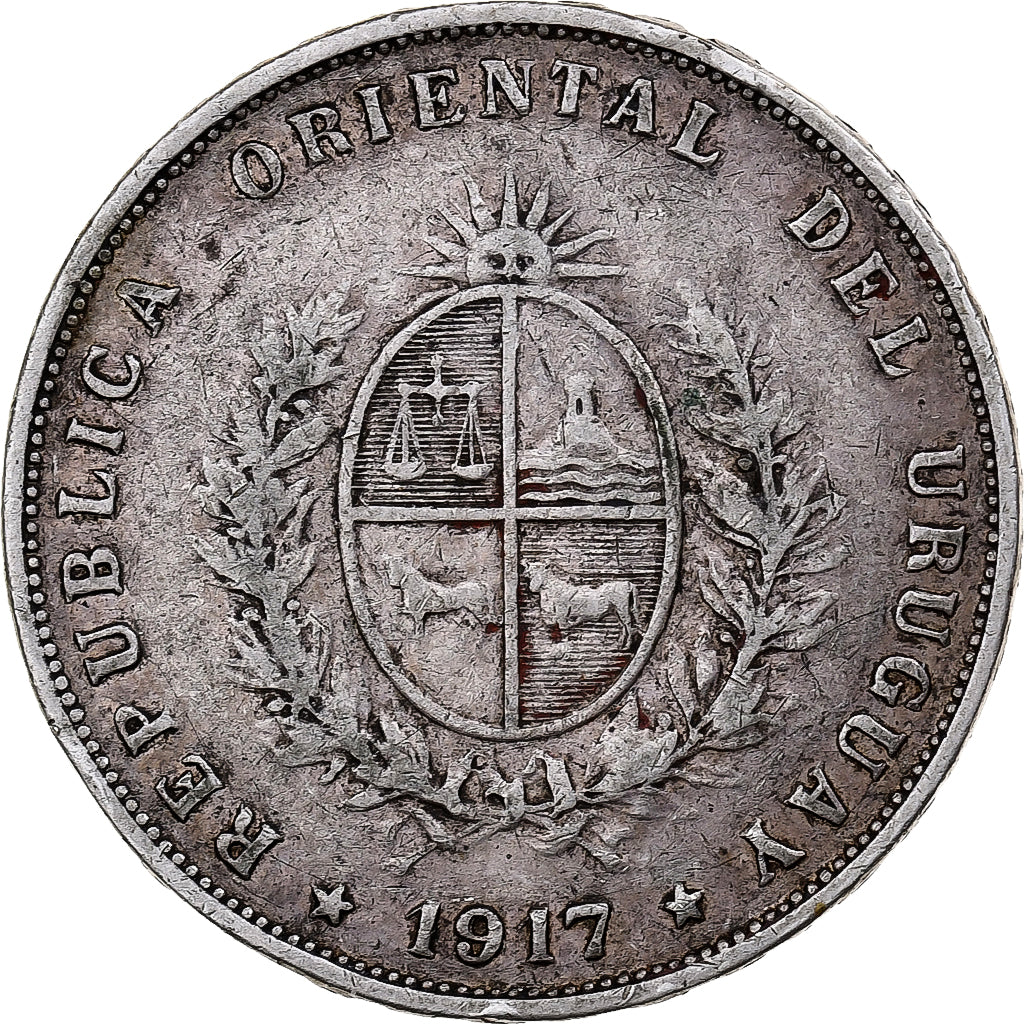 Coin, Uruguay, 50 Centesimos, 1917, EF(40-45), Silver, KM:22