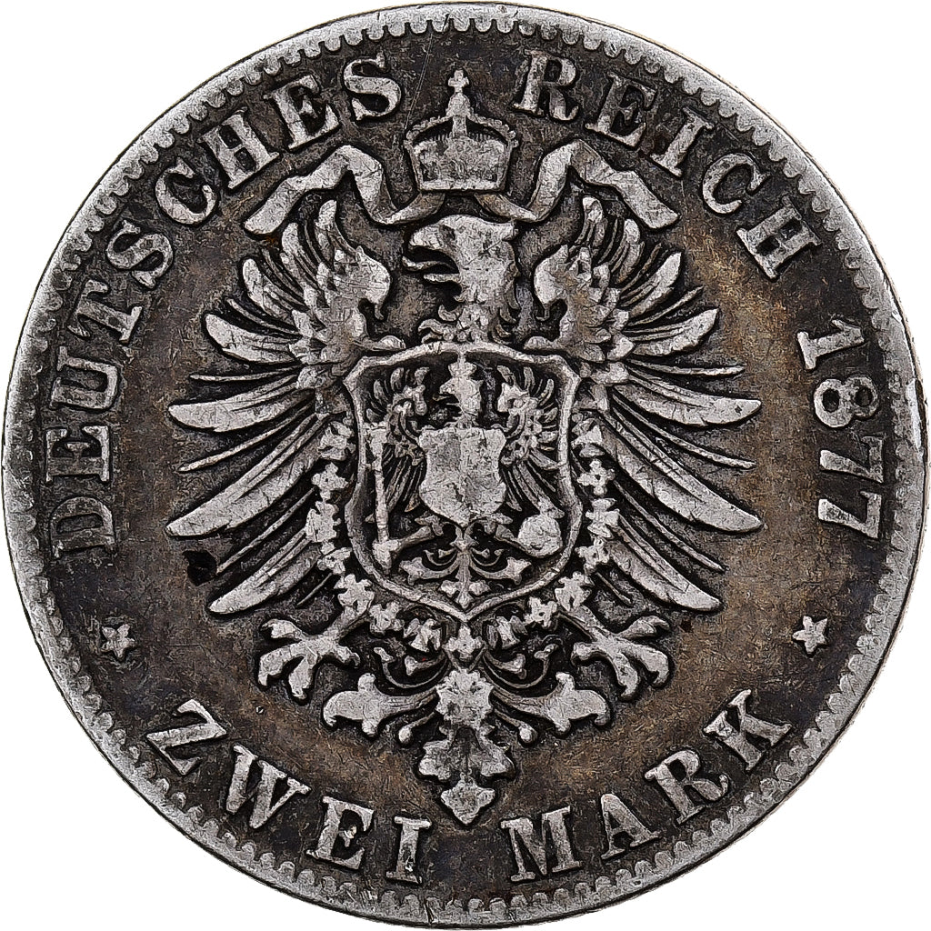 German States, PRUSSIA, Wilhelm I, 2 Mark, 1877, Frankfurt, Silver, VF(30-35)