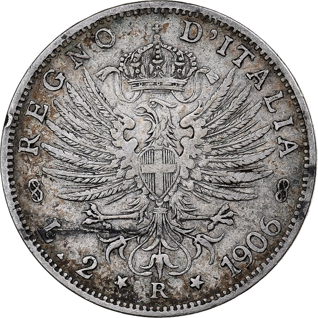 Italia, Vittorio Emanuele II, 2 Lire, 1906, Rome, Argento, MB+
