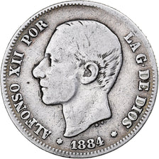 Coin, Spain, Alfonso XII, 2 Pesetas, 1884, Madrid, VF(30-35), Silver, KM:678.2