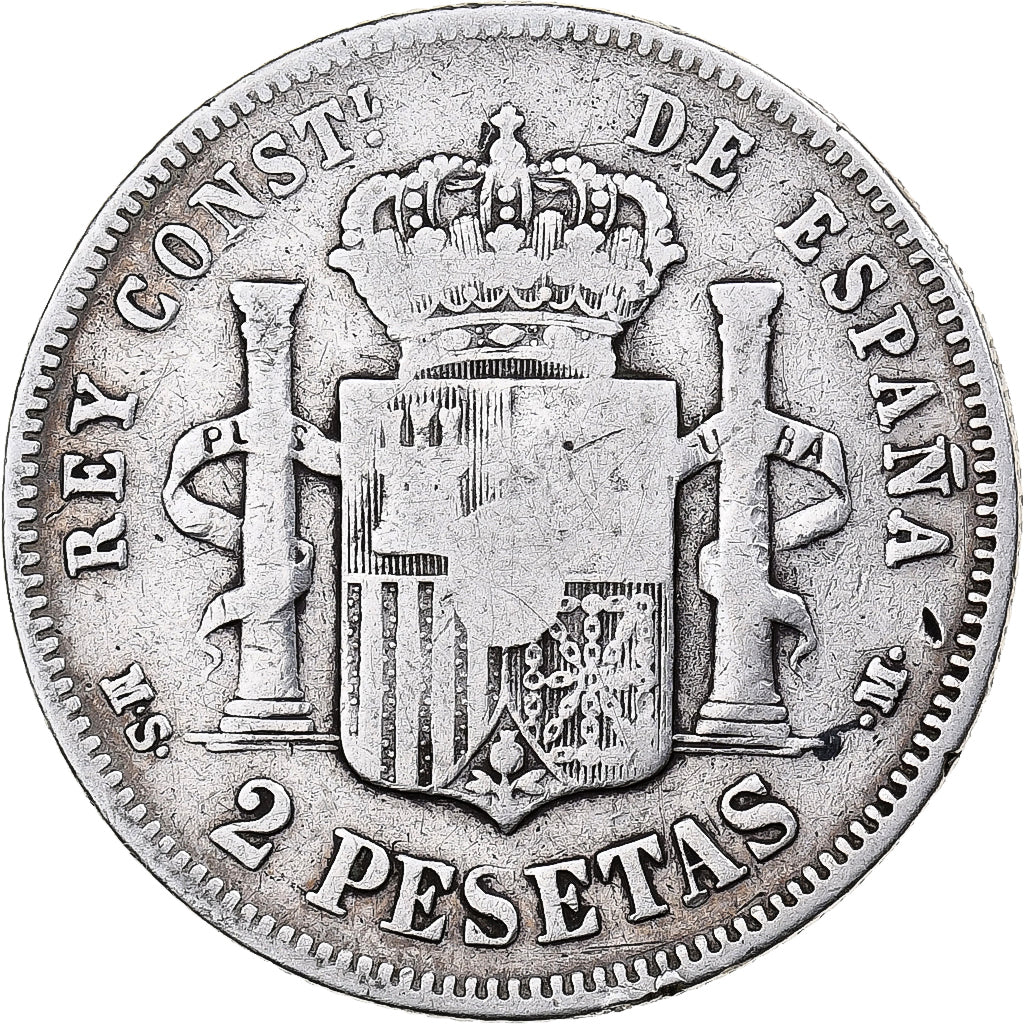 Coin, Spain, Alfonso XII, 2 Pesetas, 1884, Madrid, VF(30-35), Silver, KM:678.2