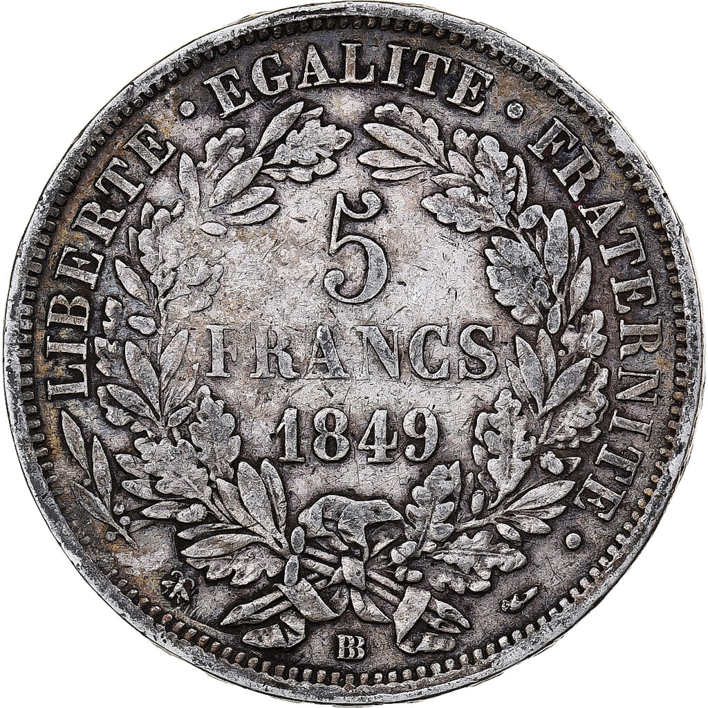 Munten, Frankrijk, Cérès, 5 Francs, 1849, Strasbourg, FR+, Zilver, KM:761.2