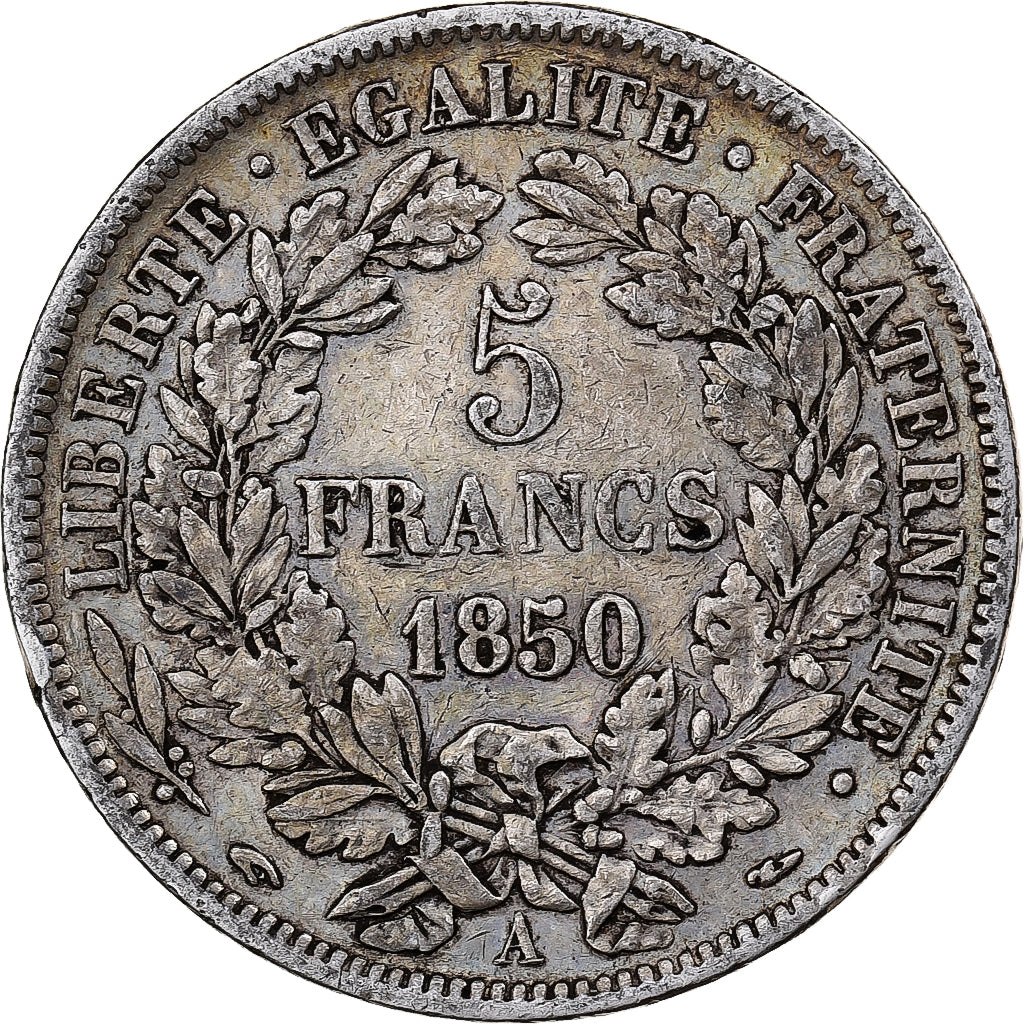 Moneta, Francia, Cérès, 5 Francs, 1850, Paris, MB+, Argento, KM:761.1