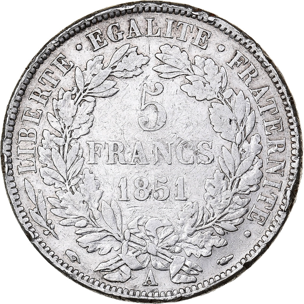 Munten, Frankrijk, Cérès, 5 Francs, 1851, Paris, FR+, Zilver, KM:761.1
