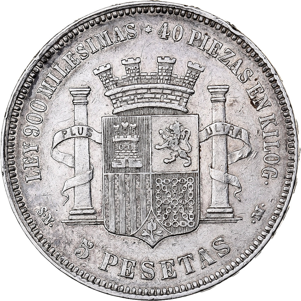 Spain, Provisional Government, 5 Pesetas, 1870, Madrid, Silver, EF(40-45)