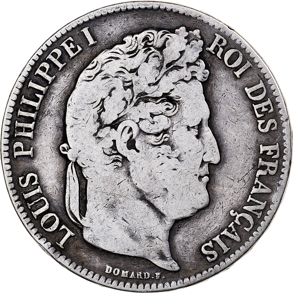 Moneta, Francia, Louis-Philippe, 5 Francs, 1836, Rouen, MB+, Argento, KM:749.2